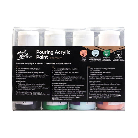 Mont Marte Pouring Acrylic Paint Set Premium 4pcs x 60ml (2oz) - Rainforest - Glowish