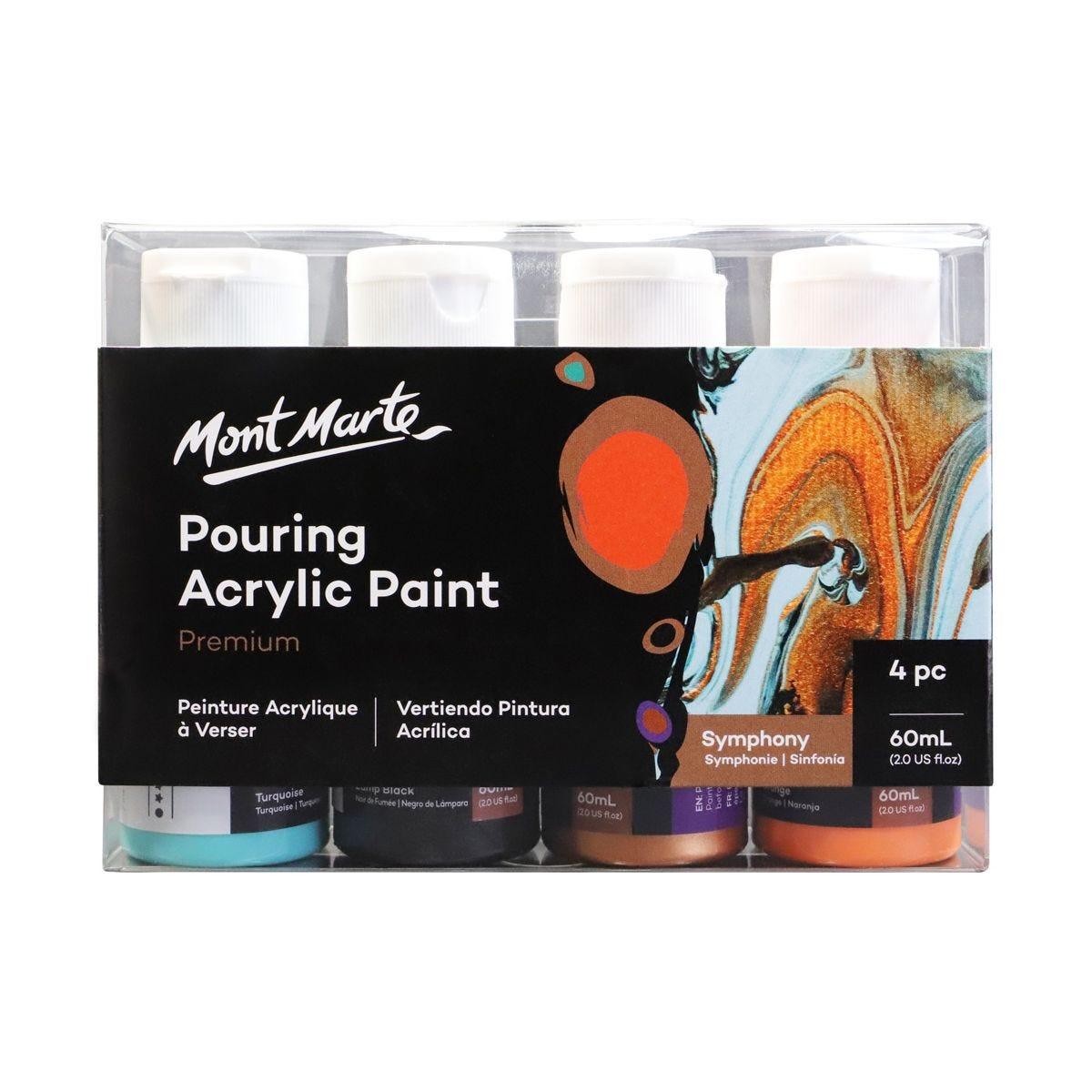 Mont Marte Pouring Acrylic Paint Set Premium 4pcs x 60ml (2oz) - Symphony - Glowish