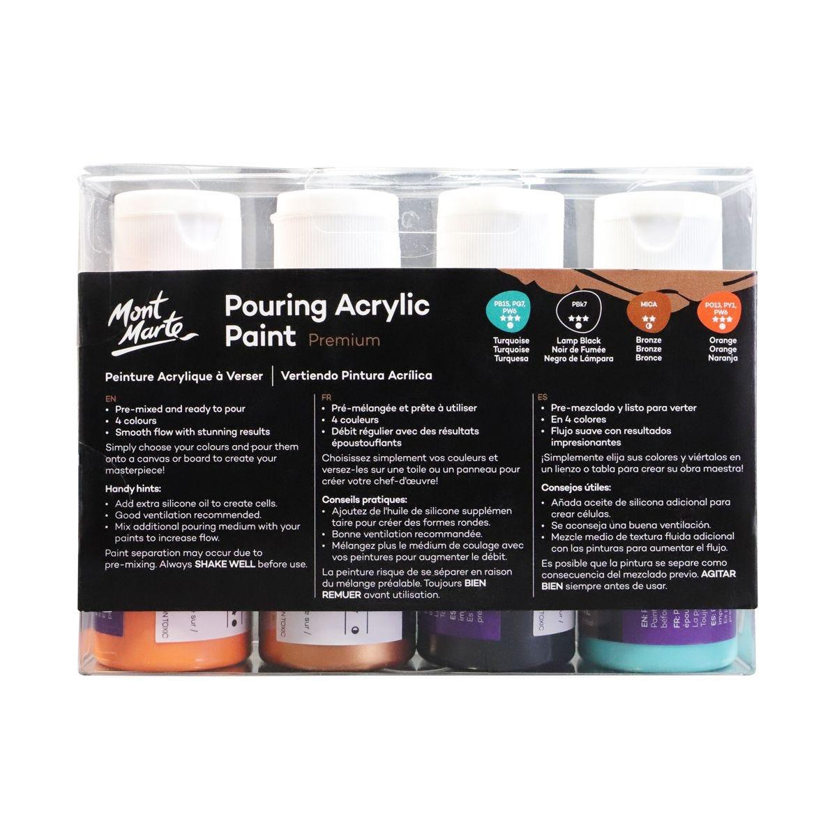 Mont Marte Pouring Acrylic Paint Set Premium 4pcs x 60ml (2oz) - Symphony - Glowish