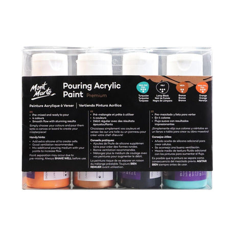 Mont Marte Pouring Acrylic Paint Set Premium 4pcs x 60ml (2oz) - Symphony - Glowish