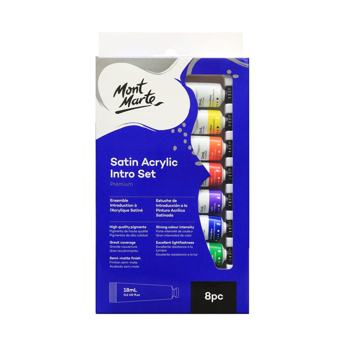 Mont Marte Satin Acrylic Intro Set Premium 8pc x 18ml (0.6oz) - Glowish