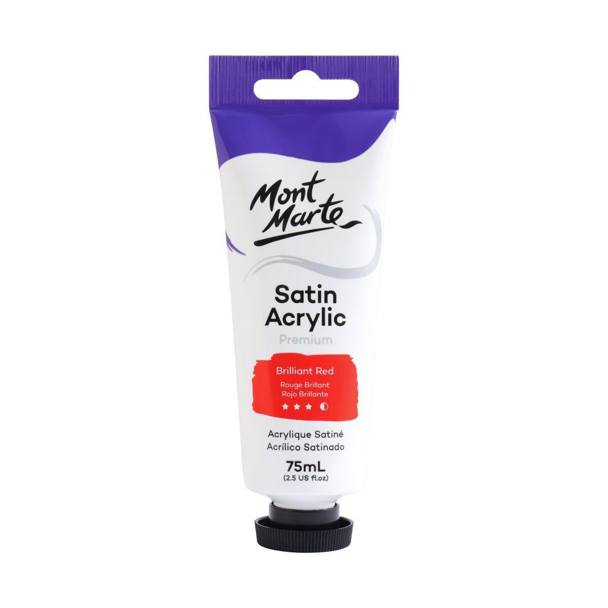 Mont Marte Satin Acrylic Paint Tube 75ml - Brilliant Red - Glowish