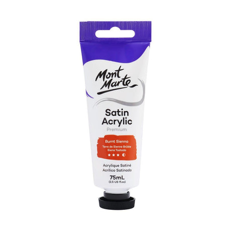 Mont Marte Satin Acrylic Paint Tube 75ml - Burnt Sienna - Glowish