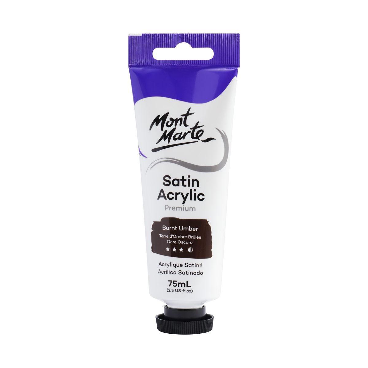 Mont Marte Satin Acrylic Paint Tube 75ml - Burnt Umber - Glowish