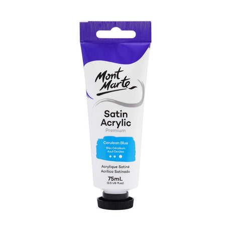 Mont Marte Satin Acrylic Paint Tube 75ml - Cerulean Blue - Glowish