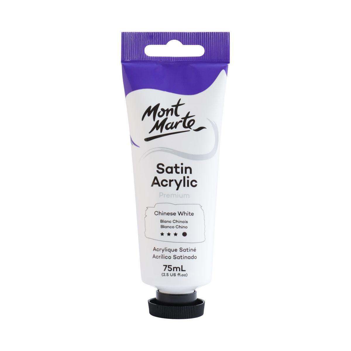 Mont Marte Satin Acrylic Paint Tube 75ml - Chinese White - Glowish