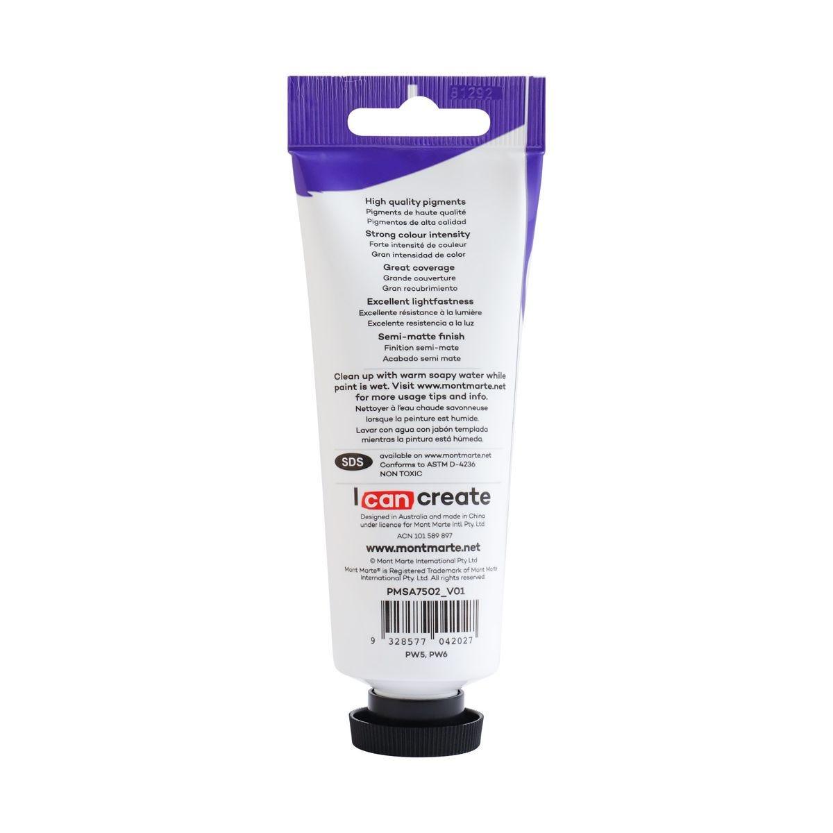 Mont Marte Satin Acrylic Paint Tube 75ml - Chinese White - Glowish