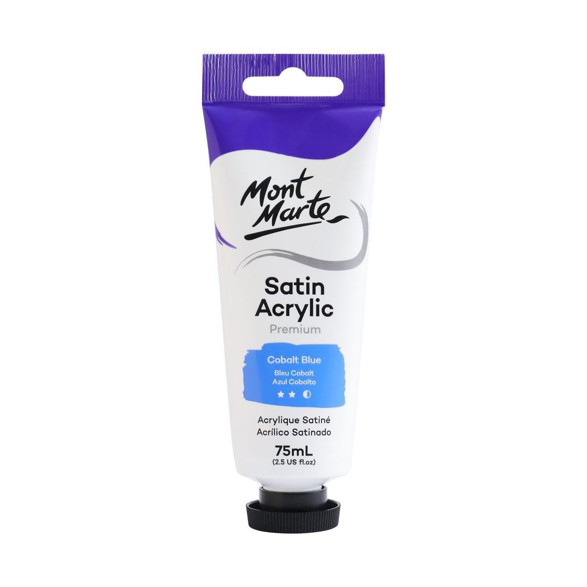 Mont Marte Satin Acrylic Paint Tube 75ml - Cobalt Blue - Glowish