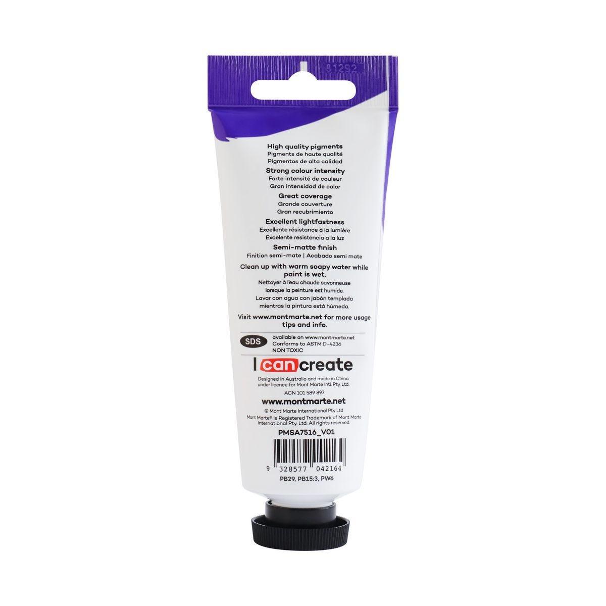 Mont Marte Satin Acrylic Paint Tube 75ml - Cobalt Blue - Glowish