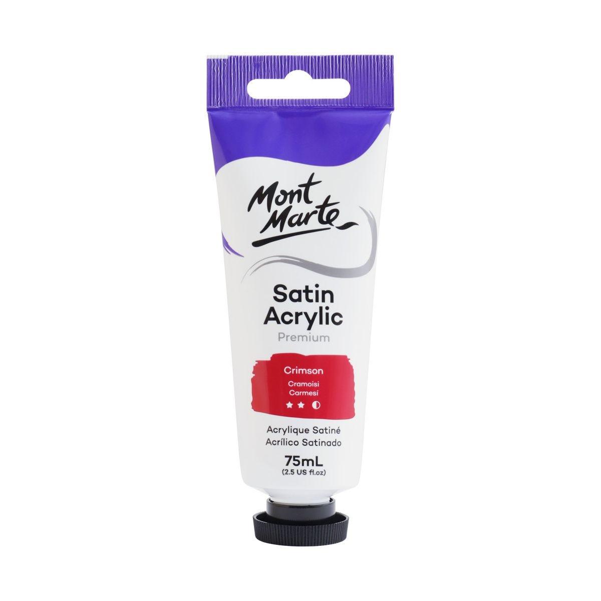 Mont Marte Satin Acrylic Paint Tube 75ml - Crimson Red - Glowish