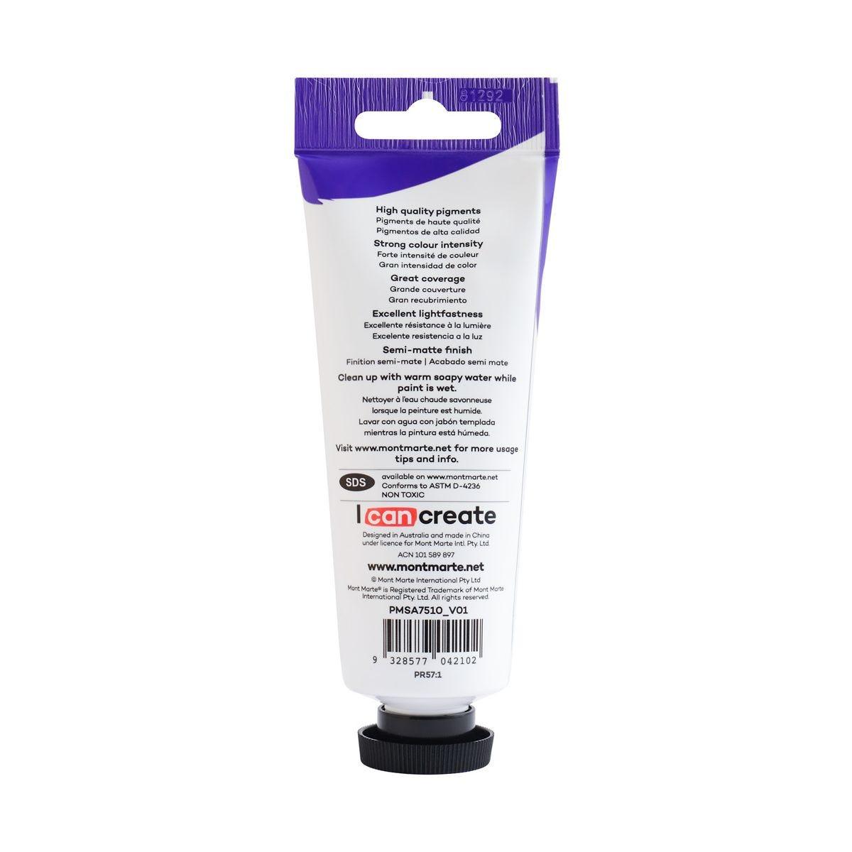 Mont Marte Satin Acrylic Paint Tube 75ml - Crimson Red - Glowish