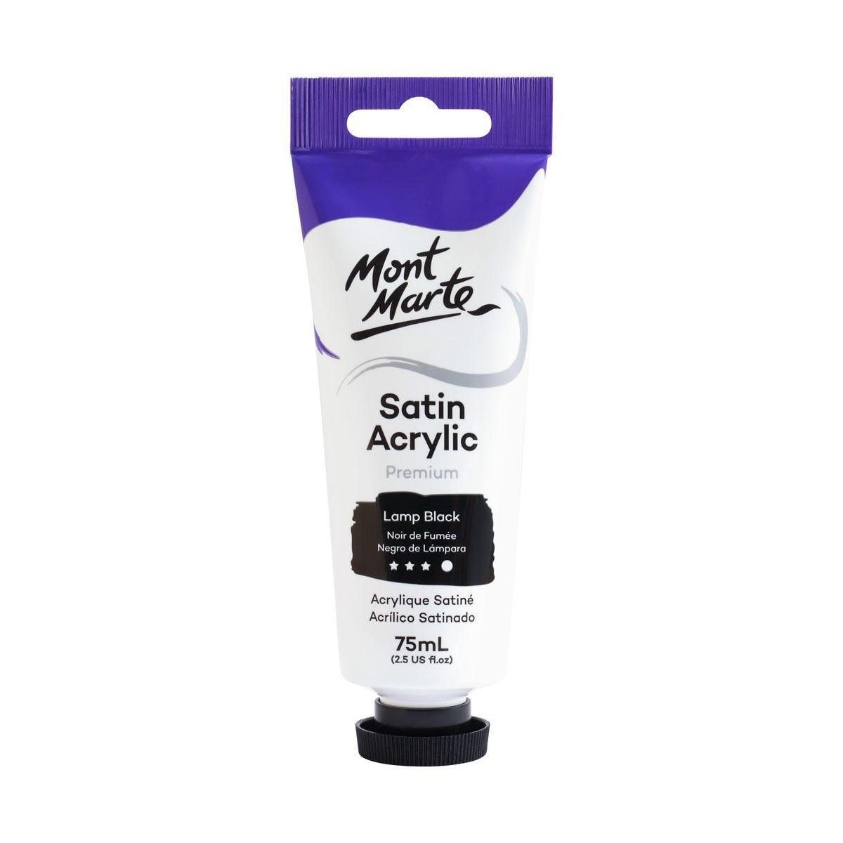 Mont Marte Satin Acrylic Paint Tube 75ml - Lamp Black - Glowish