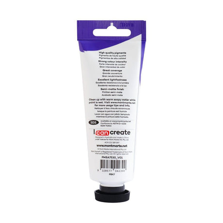 Mont Marte Satin Acrylic Paint Tube 75ml - Lamp Black - Glowish