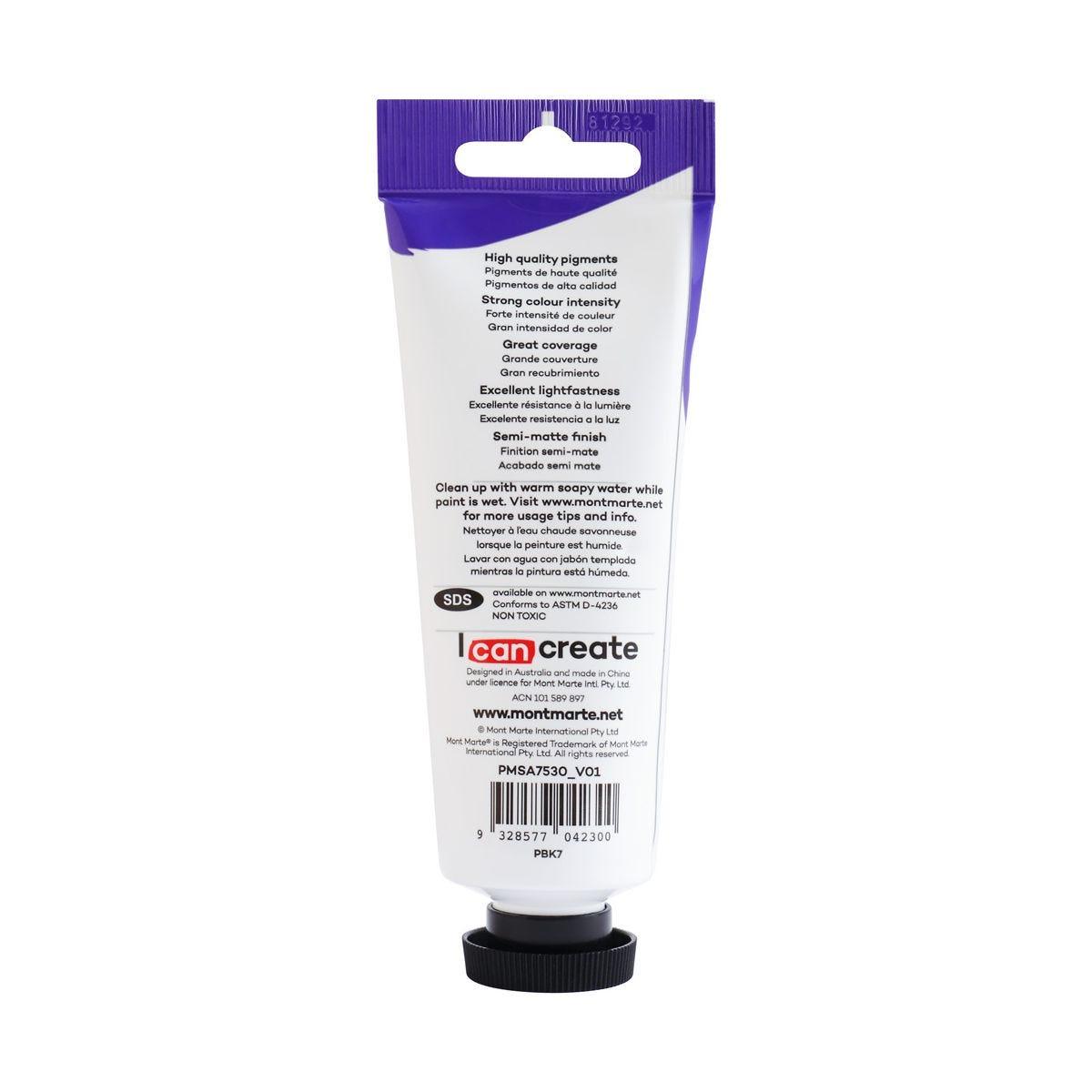 Mont Marte Satin Acrylic Paint Tube 75ml - Lamp Black - Glowish