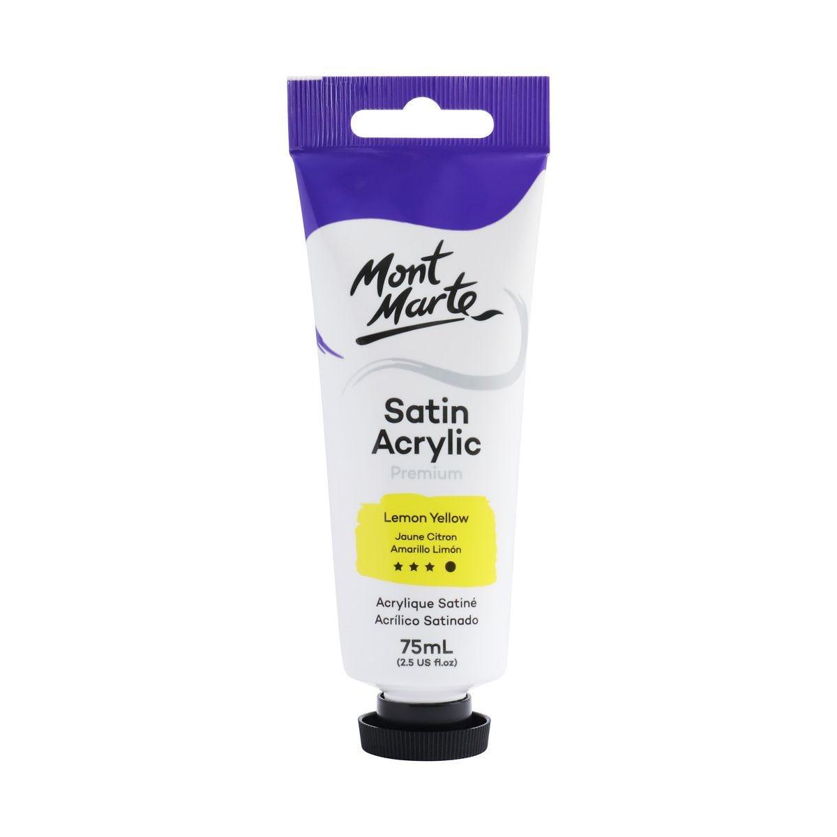 Mont Marte Satin Acrylic Paint Tube 75ml - Lemon Yellow - Glowish