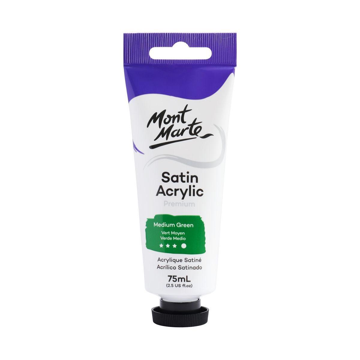 Mont Marte Satin Acrylic Paint Tube 75ml - Medium Green - Glowish