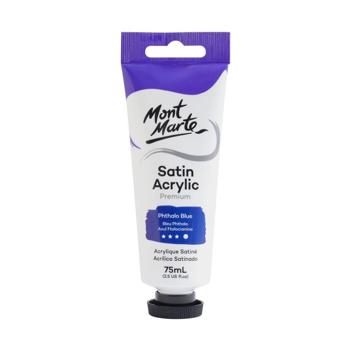 Mont Marte Satin Acrylic Paint Tube 75ml - Phthalo Blue - Glowish