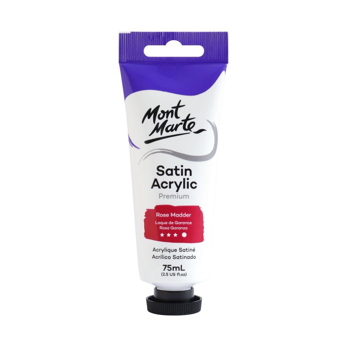 Mont Marte Satin Acrylic Paint Tube 75ml - Rose Madder - Glowish