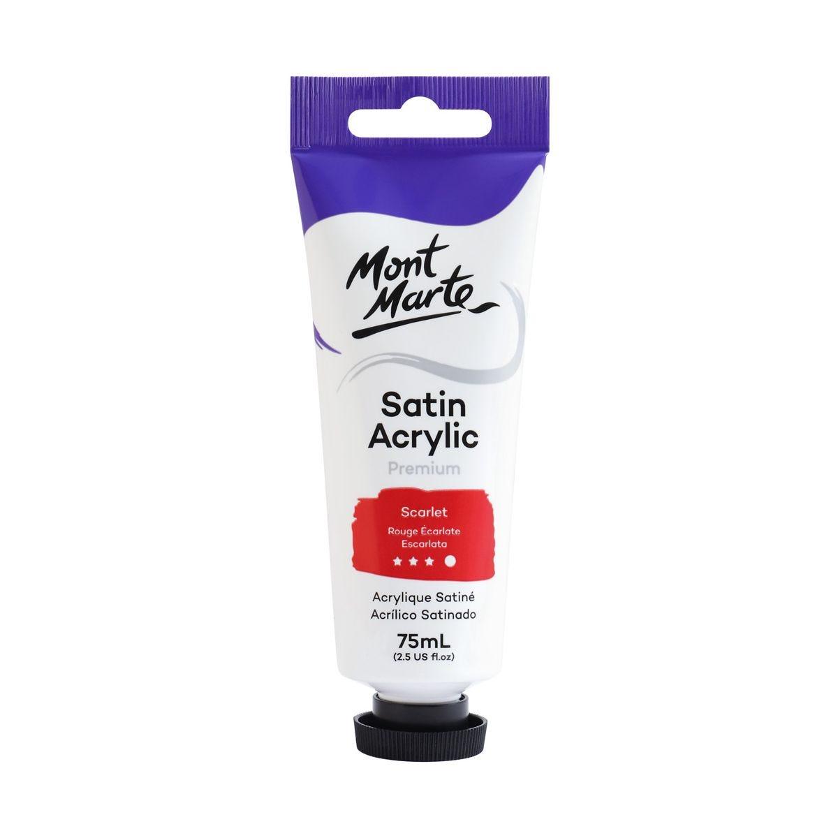 Mont Marte Satin Acrylic Paint Tube 75ml - Scarlet - Glowish