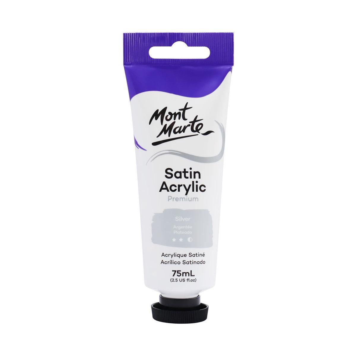 Mont Marte Satin Acrylic Paint Tube 75ml - Silver - Glowish