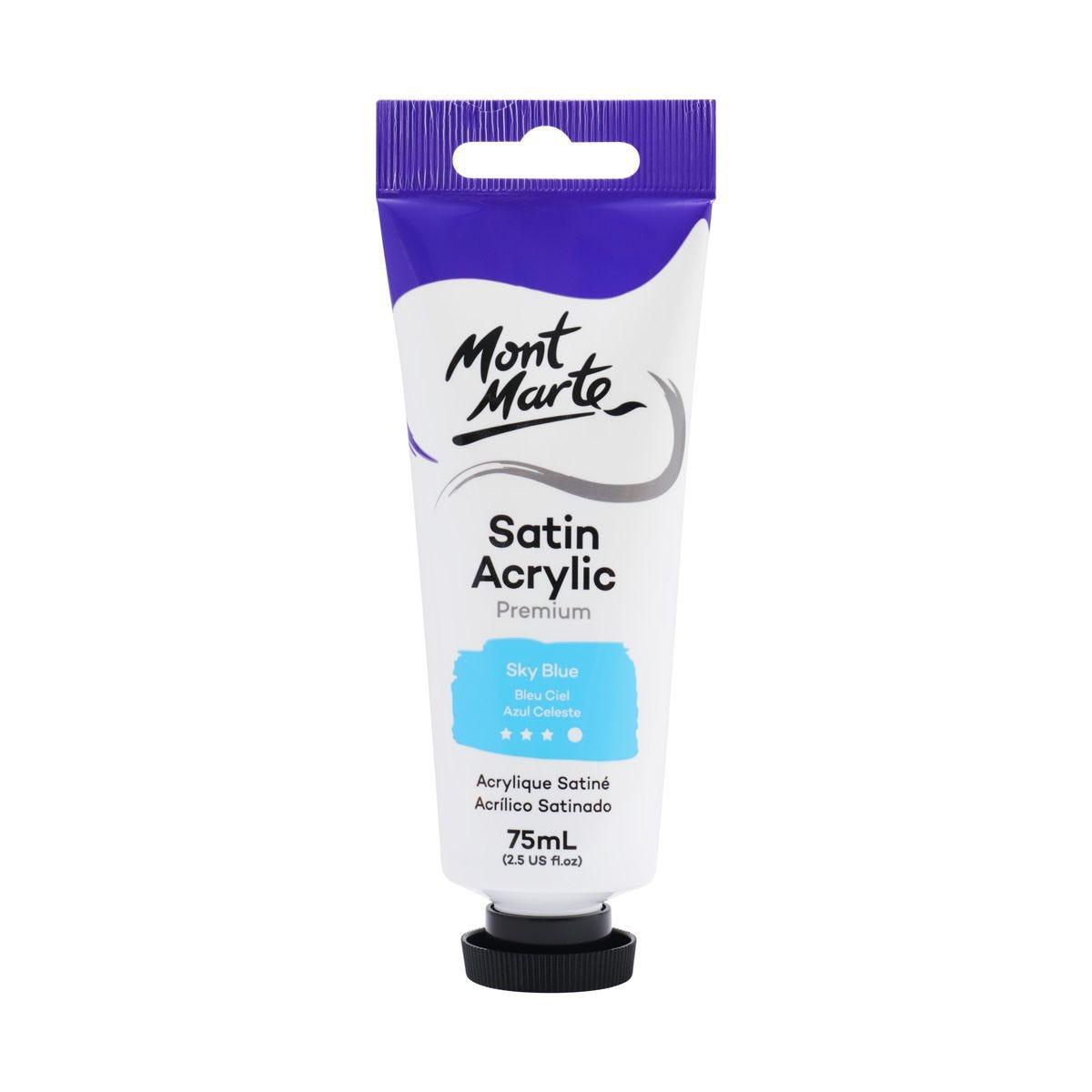 Mont Marte Satin Acrylic Paint Tube 75ml - Sky Blue - Glowish