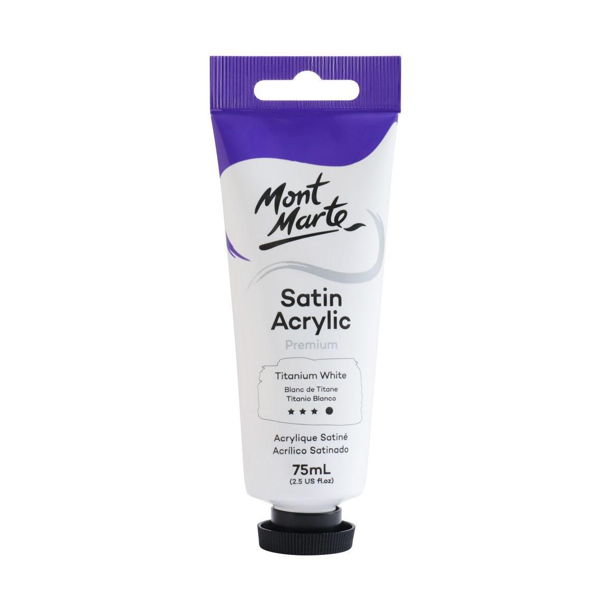 Mont Marte Satin Acrylic Paint Tube 75ml - Titanium White - Glowish