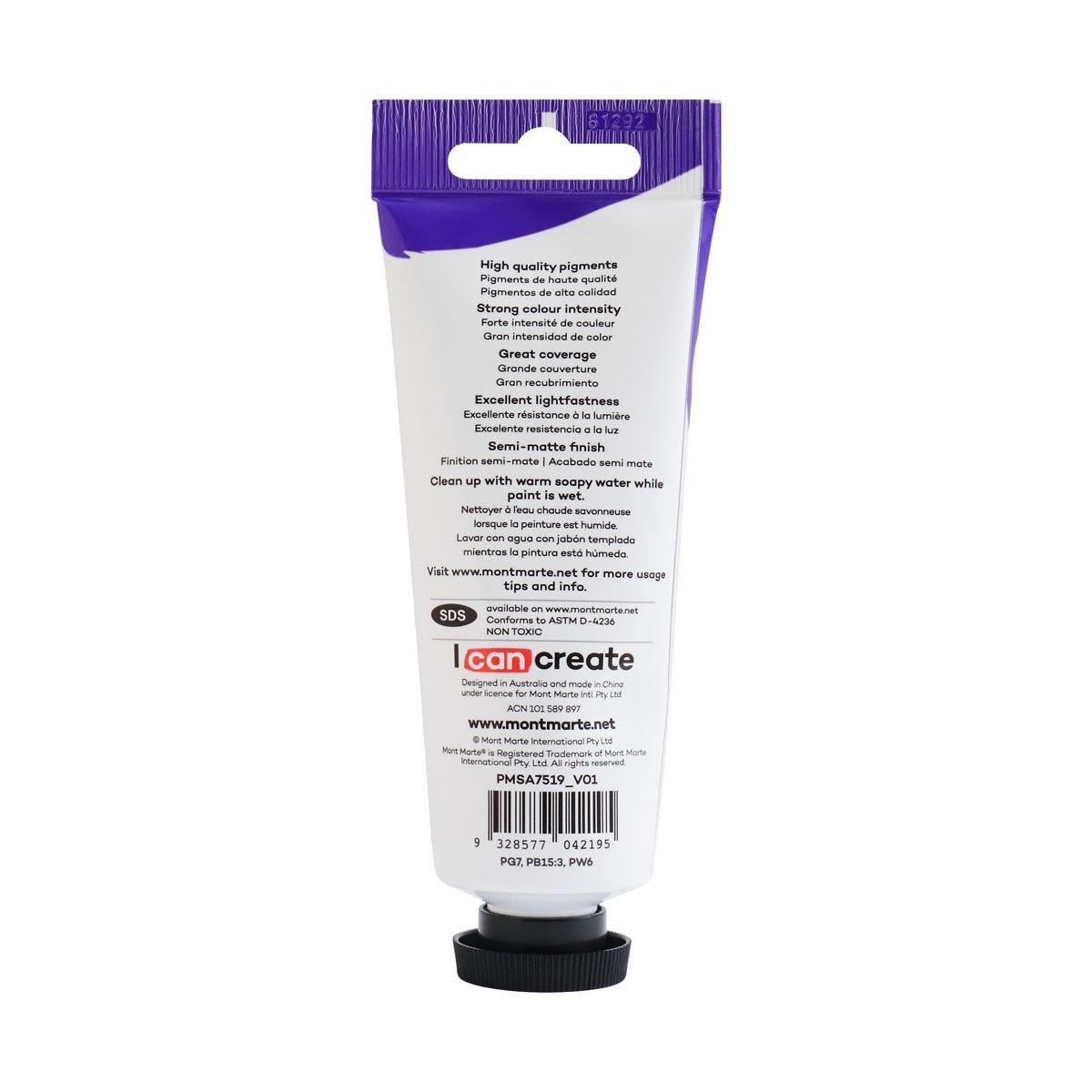 Mont Marte Satin Acrylic Paint Tube 75ml - Turquoise - Glowish