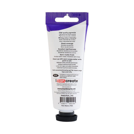 Mont Marte Satin Acrylic Paint Tube 75ml - Turquoise - Glowish