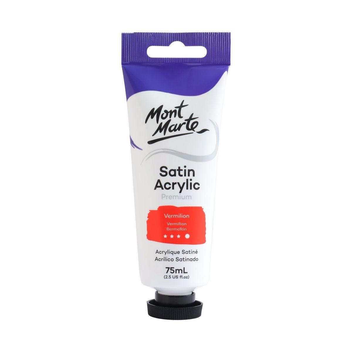 Mont Marte Satin Acrylic Paint Tube 75ml - Vermillion - Glowish