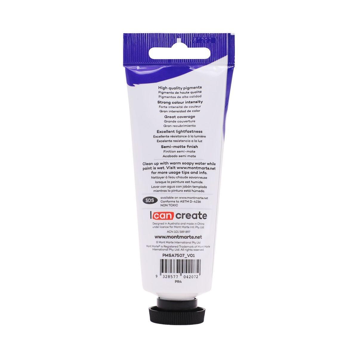 Mont Marte Satin Acrylic Paint Tube 75ml - Vermillion - Glowish