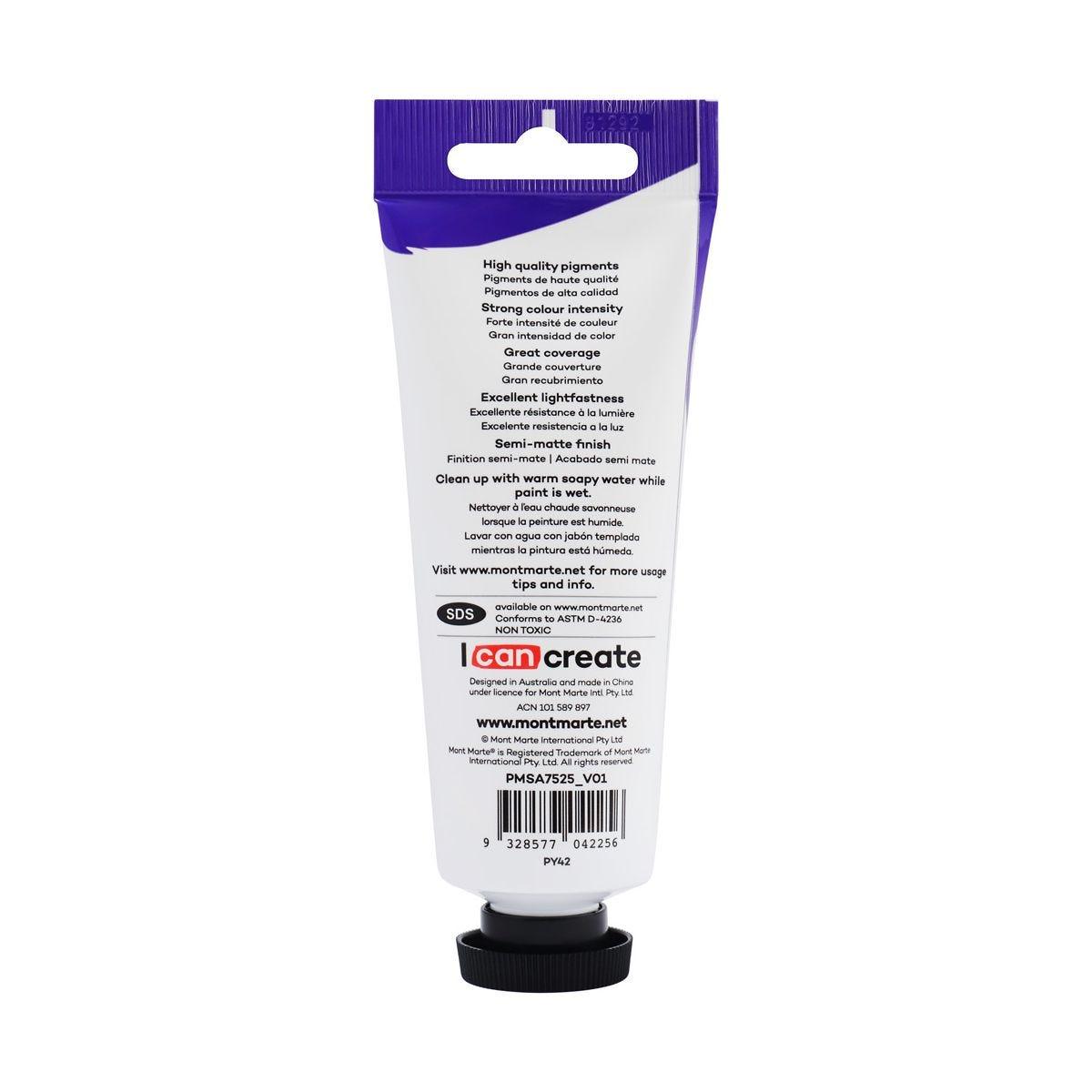 Mont Marte Satin Acrylic Paint Tube 75ml - Yellow Ochre - Glowish