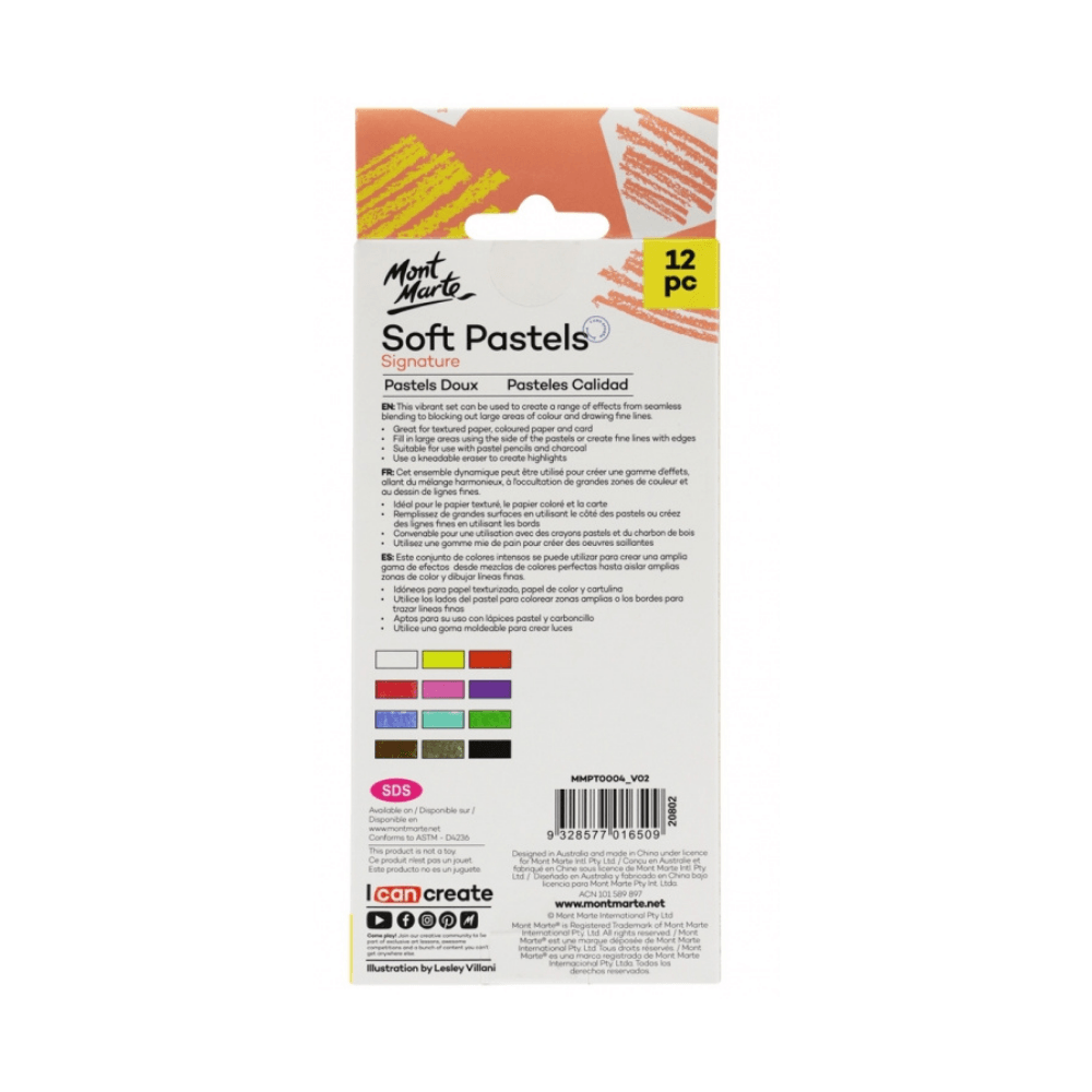 Mont Marte Soft Pastels 12 Colours - Glowish