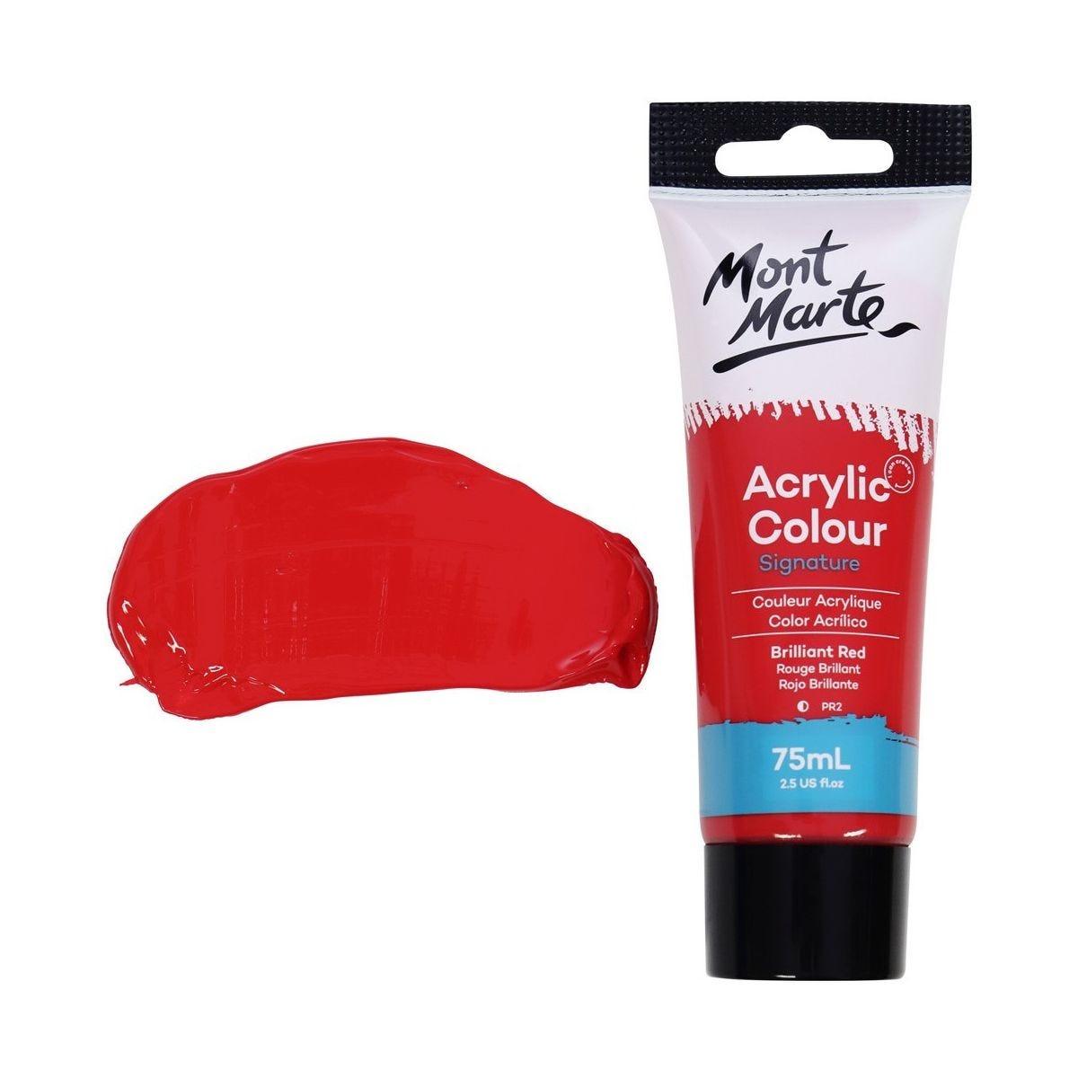 Mont Marte Studio Acrylic Paint Tube 75ml - Brilliant Red - Glowish