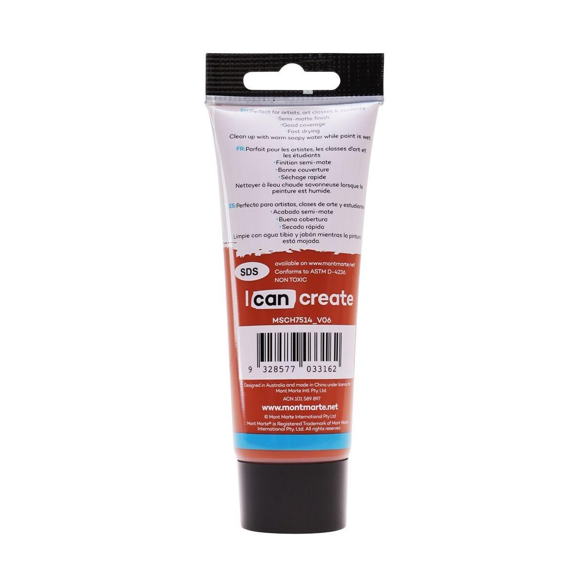 Mont Marte Studio Acrylic Paint Tube 75ml - Burnt Sienna - Glowish