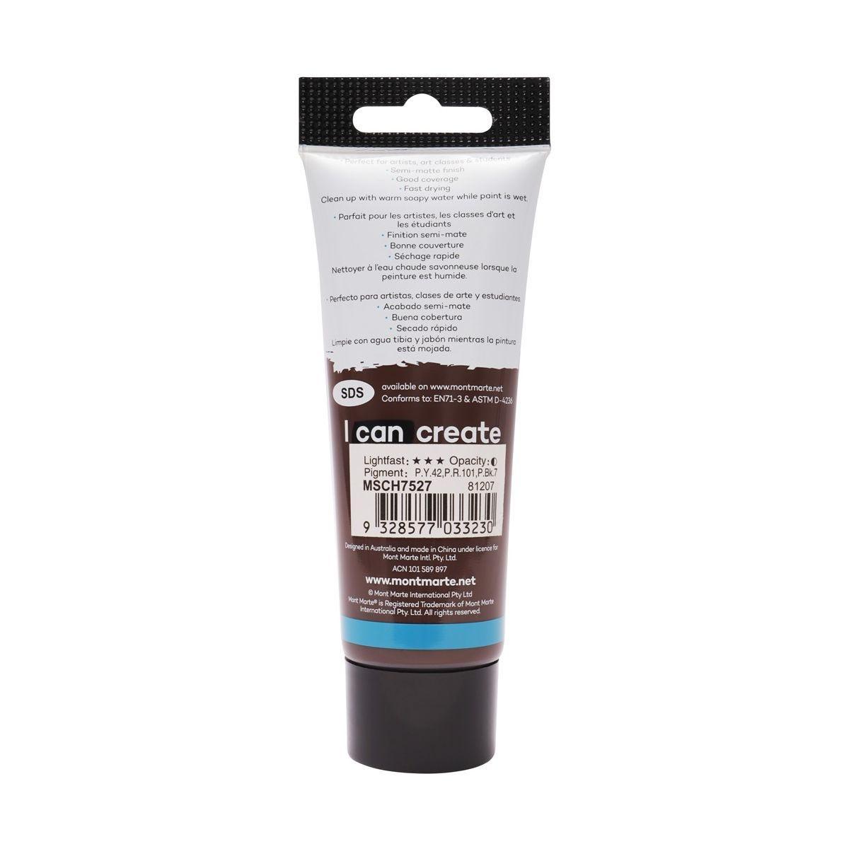 Mont Marte Studio Acrylic Paint Tube 75ml - Burnt Umber - Glowish