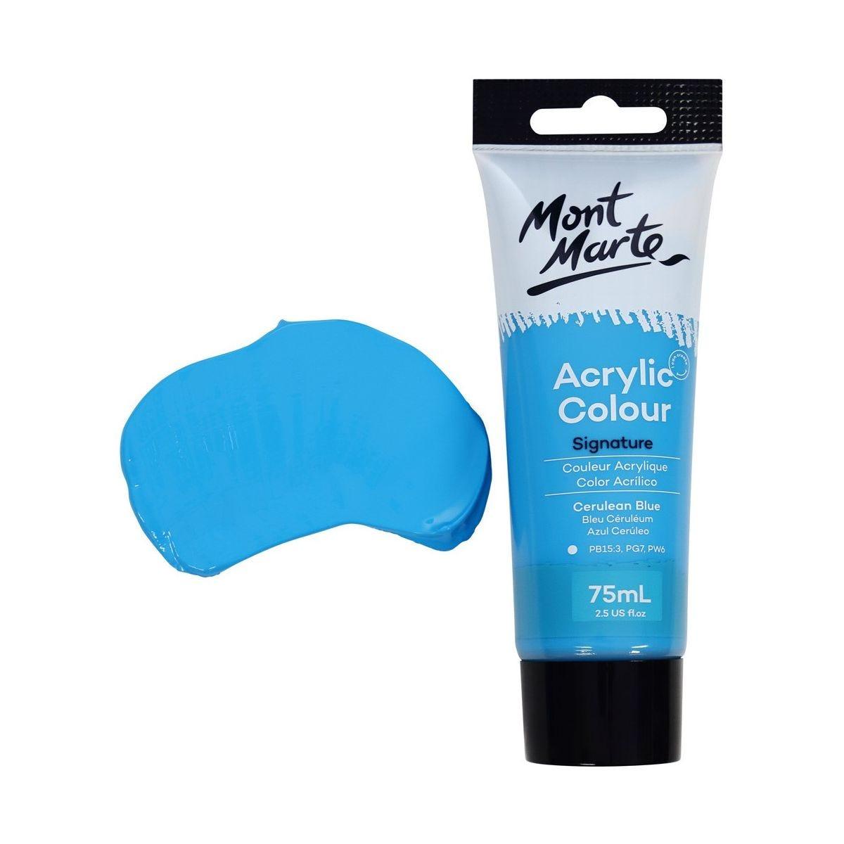 Mont Marte Studio Acrylic Paint Tube 75ml - Cerulean Blue - Glowish