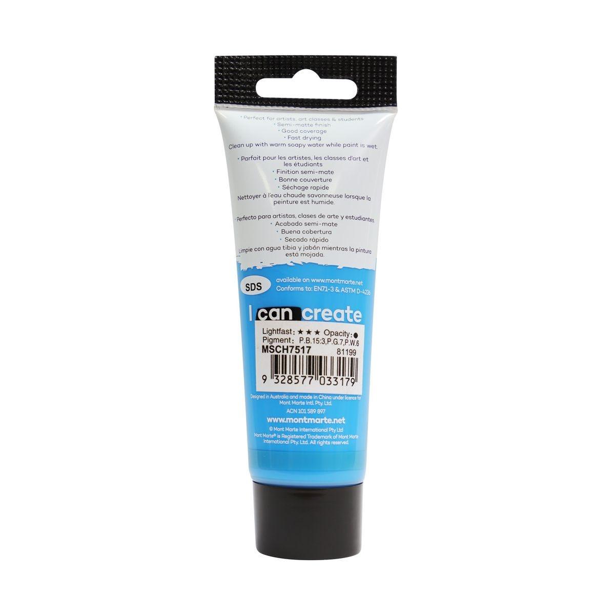 Mont Marte Studio Acrylic Paint Tube 75ml - Cerulean Blue - Glowish