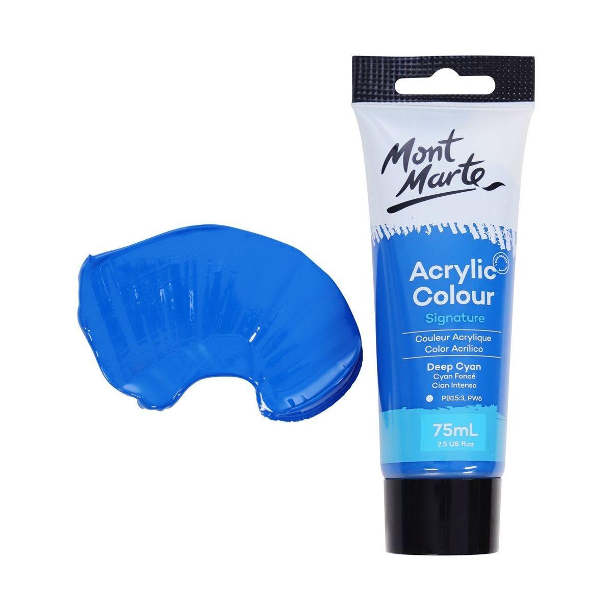 Mont Marte Studio Acrylic Paint Tube 75ml - Deep Cyan Blue - Glowish