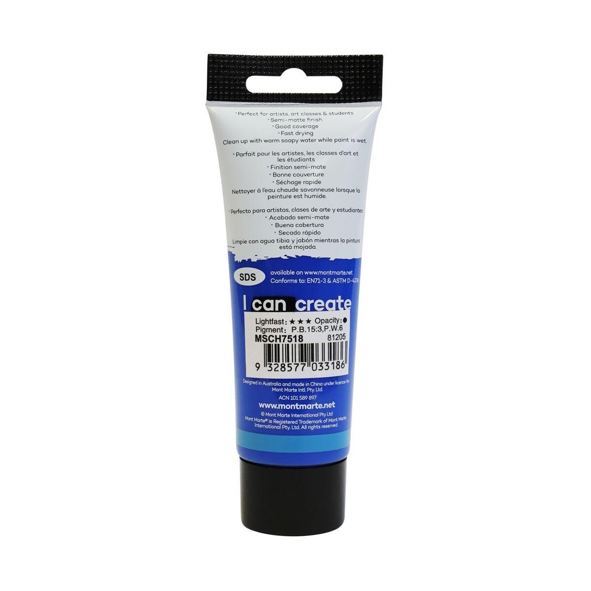 Mont Marte Studio Acrylic Paint Tube 75ml - Deep Cyan Blue - Glowish