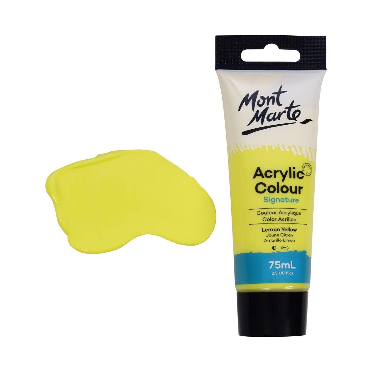 Mont Marte Studio Acrylic Paint Tube 75ml - Lemon Yellow - Glowish