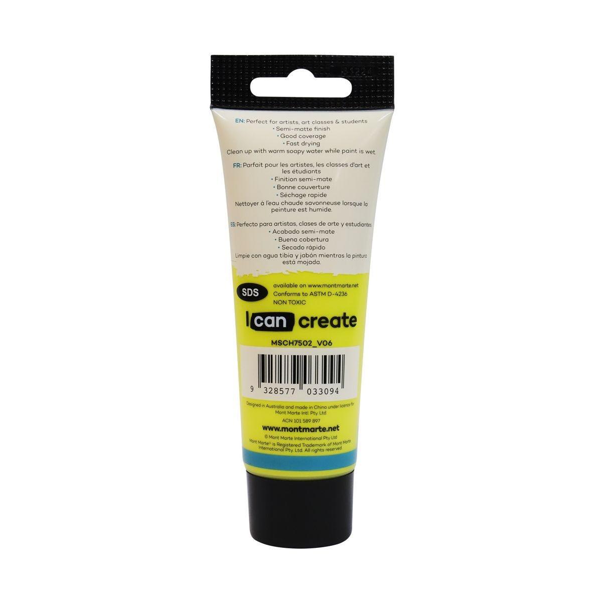 Mont Marte Studio Acrylic Paint Tube 75ml - Lemon Yellow - Glowish