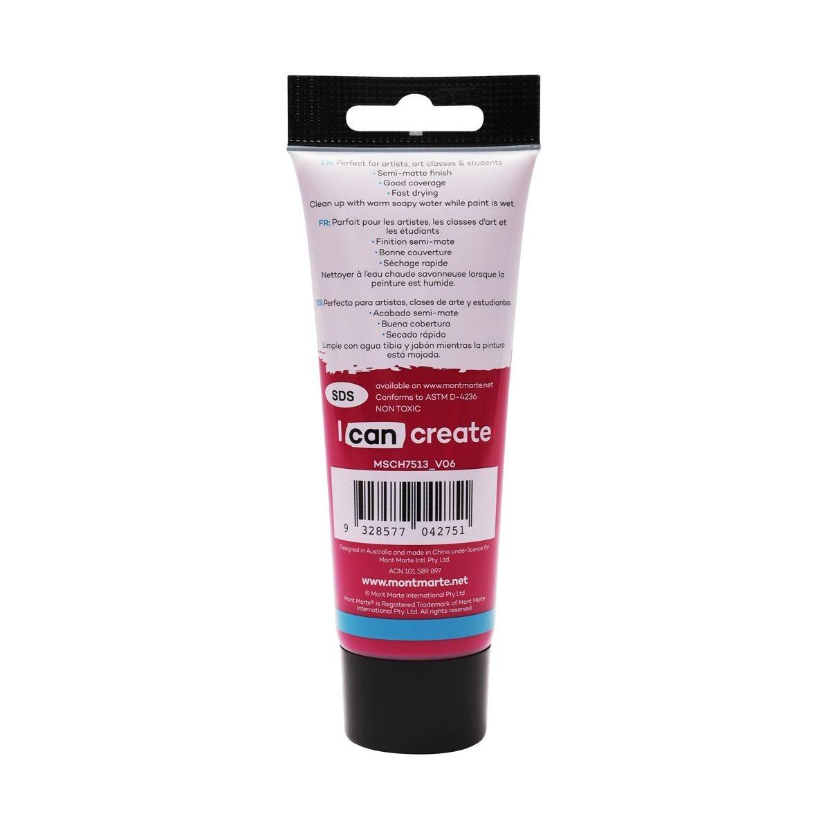 Mont Marte Studio Acrylic Paint Tube 75ml - Magenta - Glowish