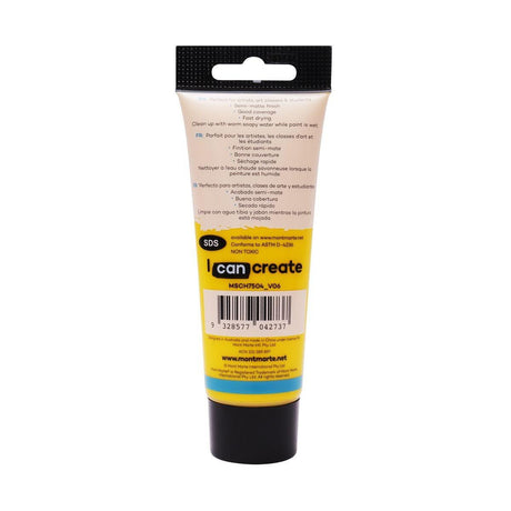 Mont Marte Studio Acrylic Paint Tube 75ml - Medium Yellow - Glowish