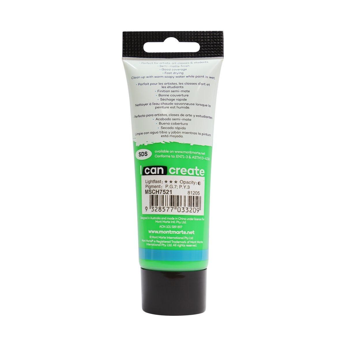 Mont Marte Studio Acrylic Paint Tube 75ml - Monastral Green - Glowish