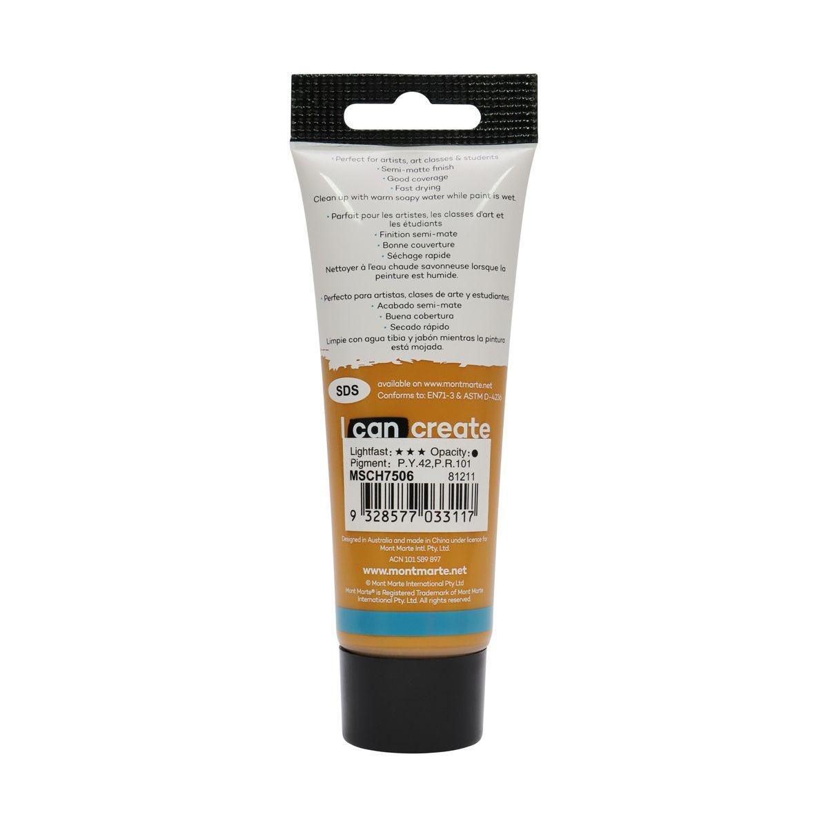 Mont Marte Studio Acrylic Paint Tube 75ml - Raw Sienna - Glowish