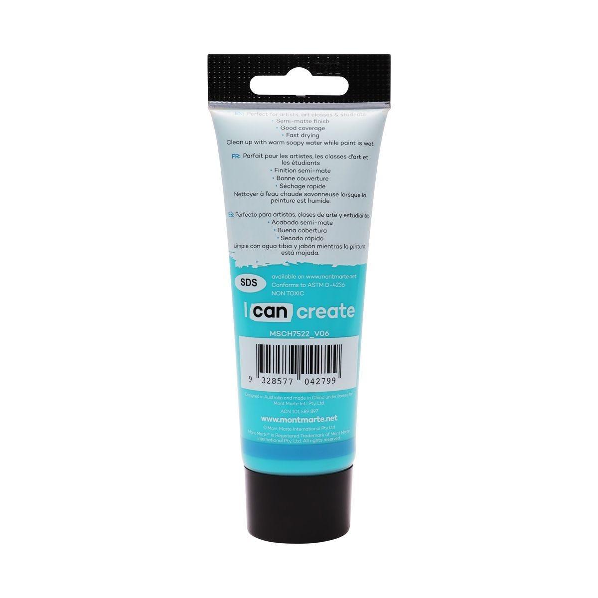 Mont Marte Studio Acrylic Paint Tube 75ml - Turquoise - Glowish