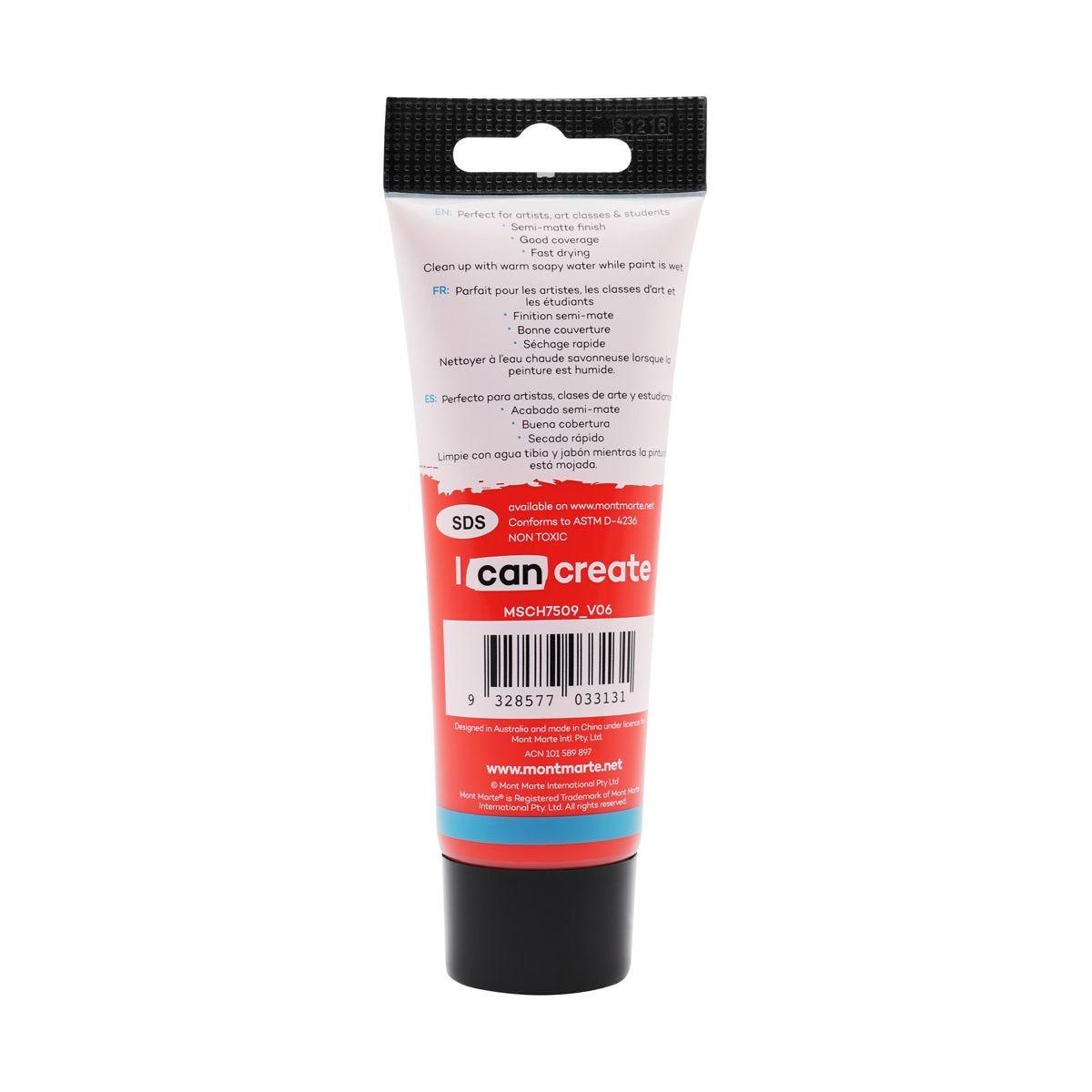 Mont Marte Studio Acrylic Paint Tube 75ml - Vermillion - Glowish