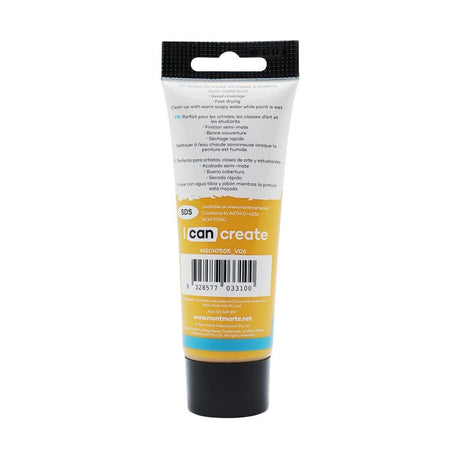 Mont Marte Studio Acrylic Paint Tube 75ml - Yellow Ochre - Glowish