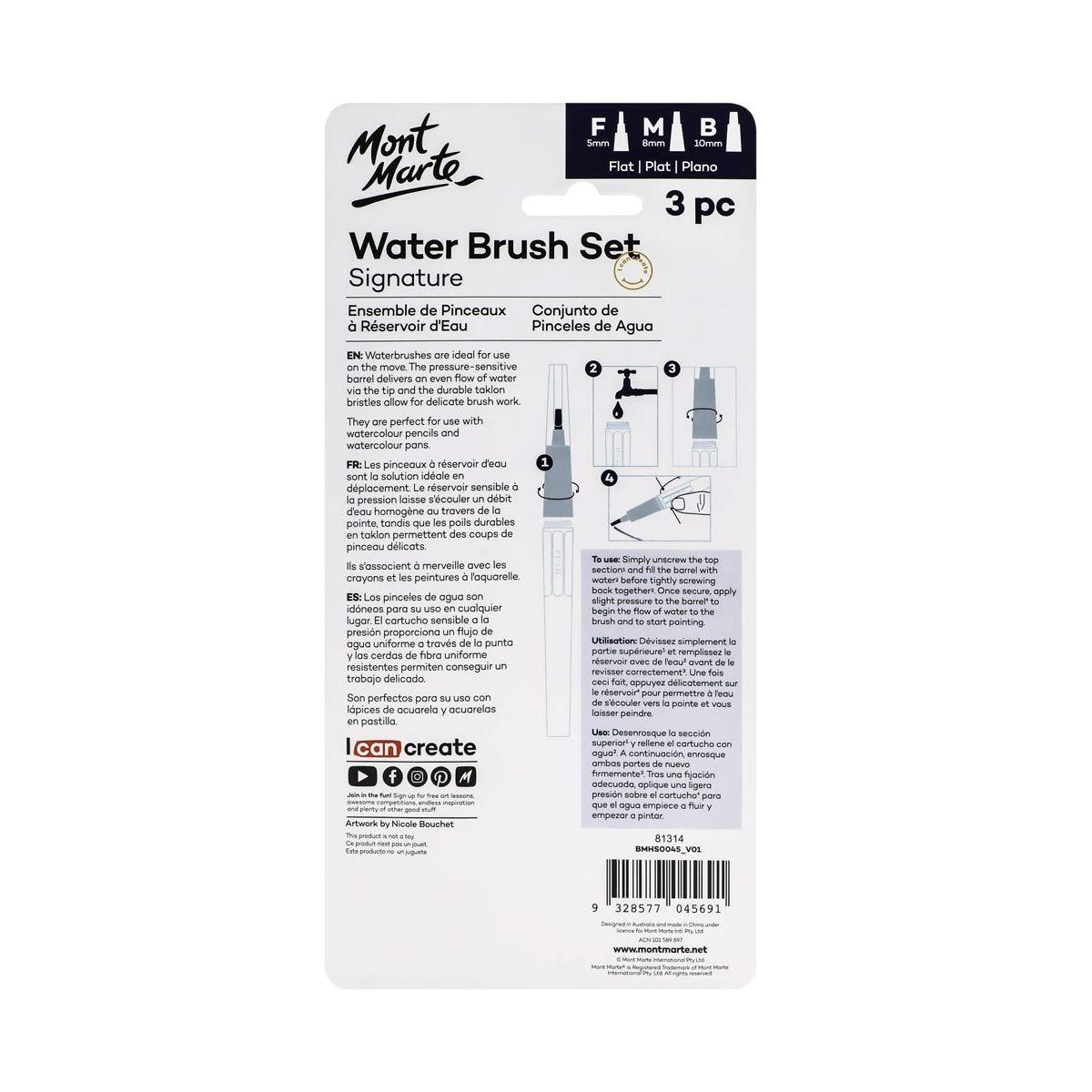Mont Marte Water Brush Set Flat 3pcs - Glowish