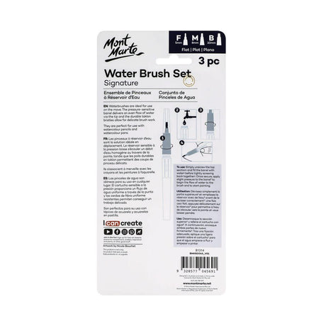 Mont Marte Water Brush Set Flat 3pcs - Glowish